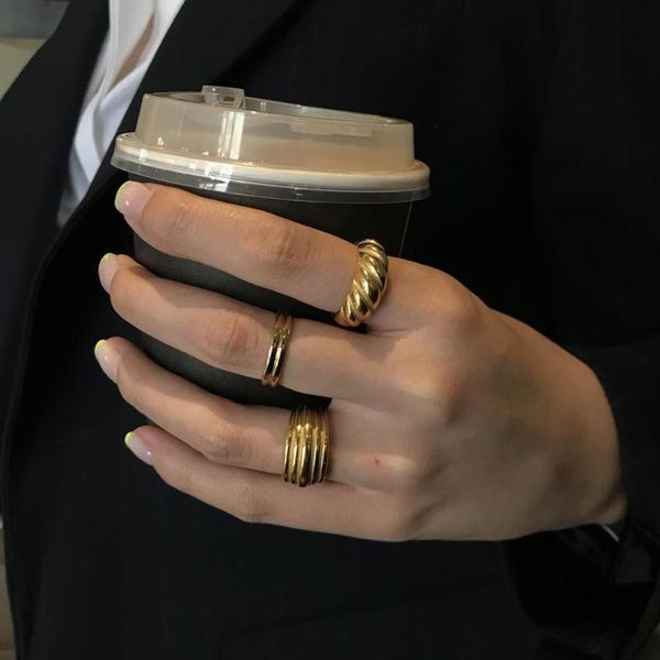 

wedding rings 2021 vintage gold plated twisted croissants hip hop for women high polised band threads geometric chunky jewelry, Slivery;golden