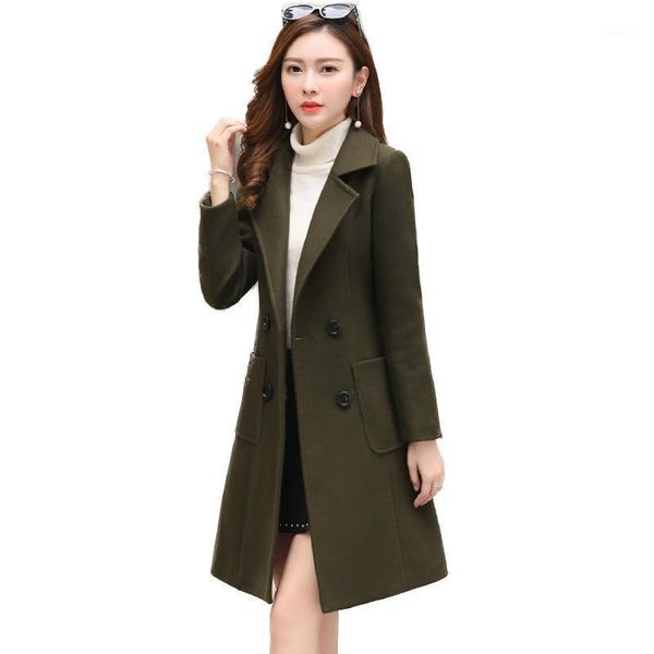 

women's wool & blends 2021 coat female long sleeve winter fashion outwear woolen slim suit-dress parka overcoat jacket, Black