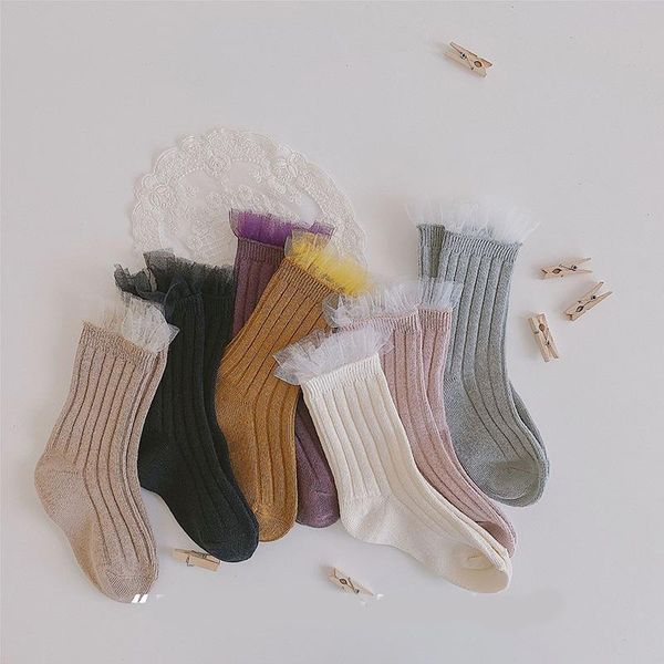 

kids cotton lace socks children toddler girl spring funny cute princess frilly ruffle short sock kawaii baby accessories fashion, Pink;yellow