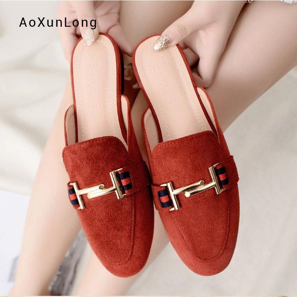 

slippers 2021 autumn mules shoes women's thermal suede home slides fashion metal chain office lady indoor sandal femme, Black