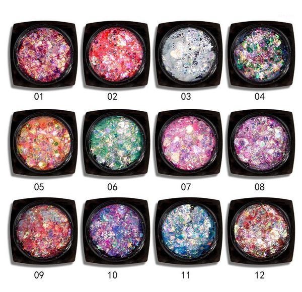 

12jar/lot gel water-proof eye shadow beauty makeup long lasting 3d glitter sequins shimmer shine star sequin 58 nail1, Silver;gold