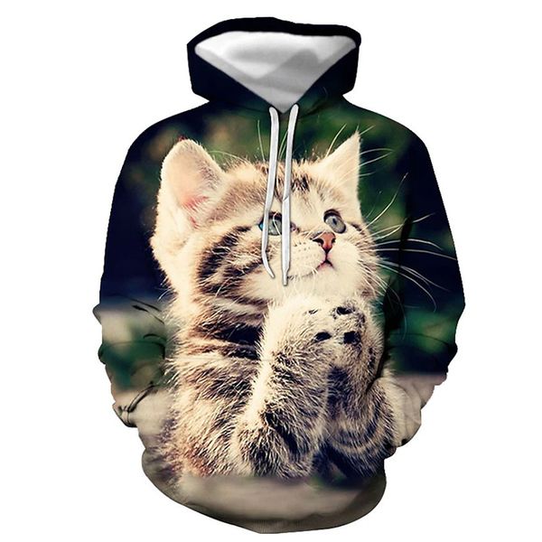 

cute kitten pattern fierce 3d printing hoodie visual impact party punk goth round neck sweater hoodie, Black