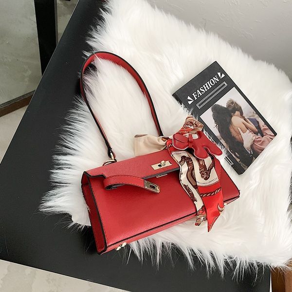 

2021 new silk scarf temperament simple women's bag fashion girl out of the street accessories portable one shoulder solid color bag