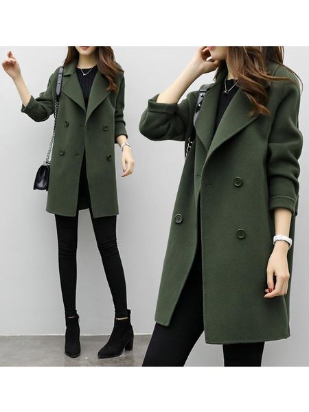 

women's wool & blends woolen coat 2021 autumn and winter korean style loose temperament long cocoon women b118, Black