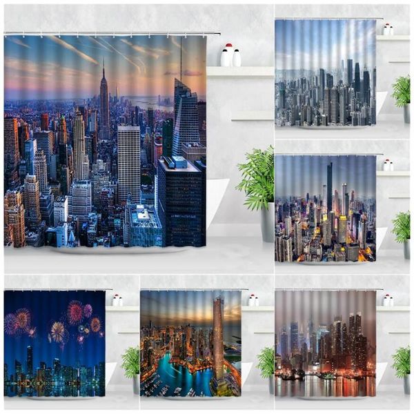 

shower curtains city night scenery york style building fireworks modern natural home decor screen hooks bathroom curtain set