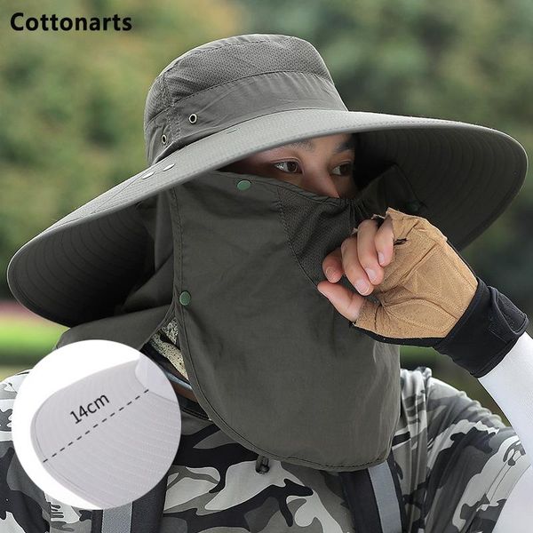 

wide brim hats foldable removable sun hat waterproof big caps outdoor anti-uv fishing face neck protection breatha mountaineering, Blue;gray