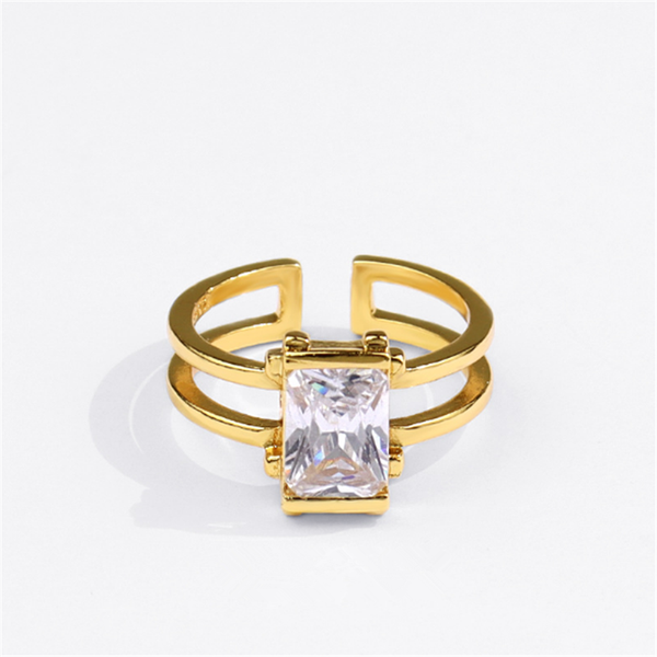 

women luxury engagement zircon gold color simple sense double-deck open adjustable rings fashion female copper jewelry statement wedding, Slivery;golden