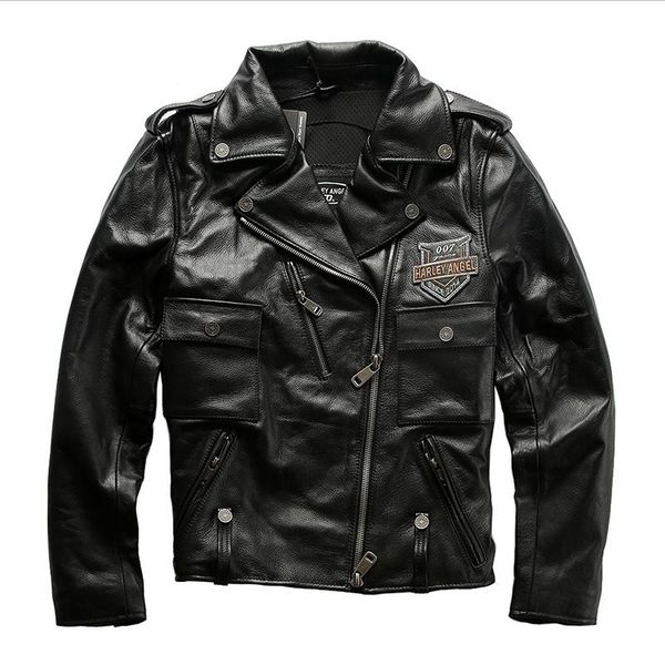 

men's leather & faux 98010 read description asian size genuine cow skin jacket mens cowhide casual vintage biker, Black