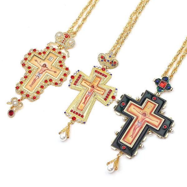 

pendant necklaces men chain christian jewelry gifts vintage cross crucifix jesus piece & necklace orthodox priest, Silver