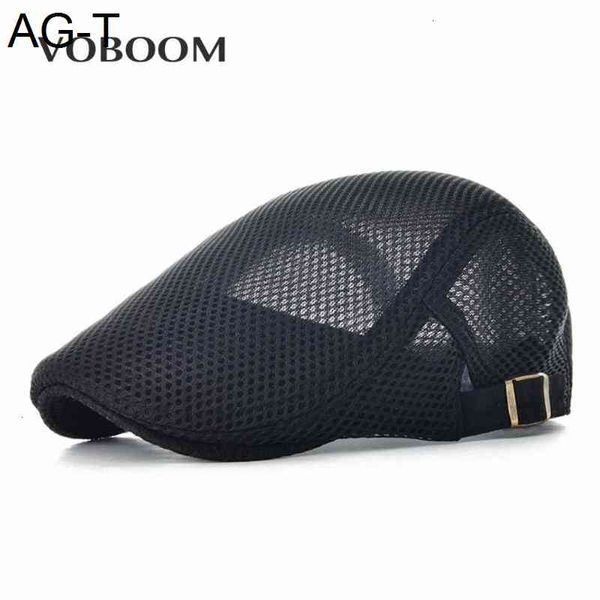 

voboom summer men women casual beret hat ivy flat cap cabbie newsboy style gatsby hat adjustable breathable boina mesh caps 124, Blue;gray