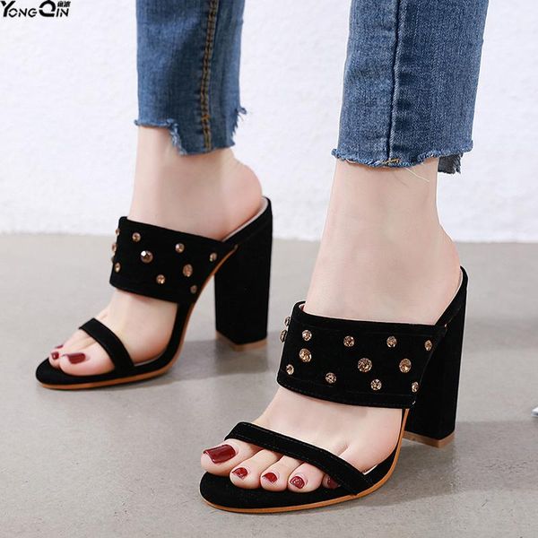 

summer fashion open toe high-heeled sandals women thick heels shoes, Black