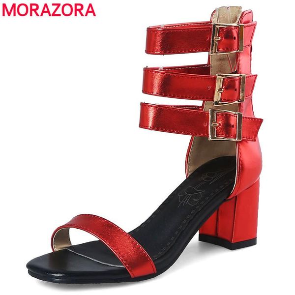 

plus size 33-48 fashion gladiator sandals square high heels buckle women summer ladies dress shoes woman, Black