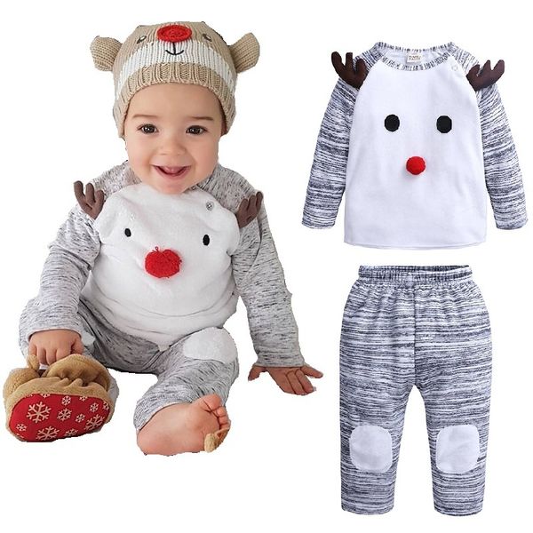 

reindeer baby boy clothes sets christmas costumes newborn t-shirt pant 2-pieces clothing suit deer infant jumpsuit fleece outfit 210413, White