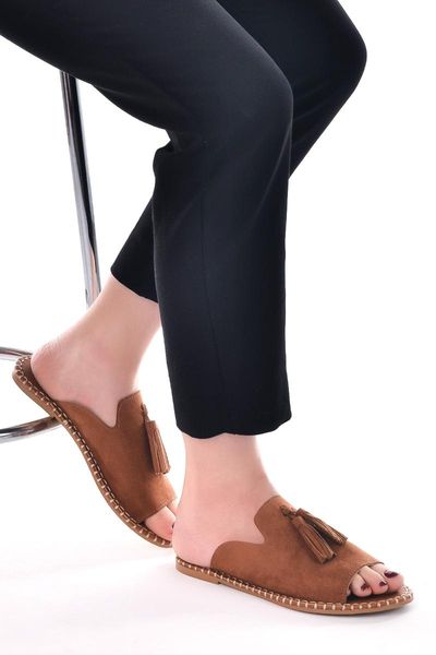 

mrt suede tassels casual womens slippers tan, Black