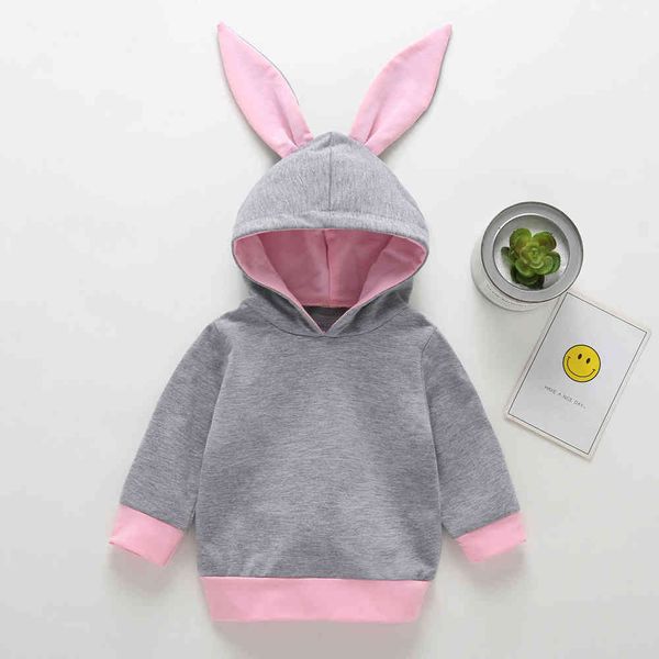 Felpe con cappuccio autunnali per ragazze Cappotto maglione Moda Casual Orecchie di coniglio Abbigliamento per bambini Felpa per neonato 210515