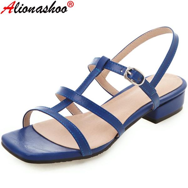 

dress shoes aliona shoo women's sandals women summer beach low heel clip toes buckle strap pu leather female sandalias ladies casual, Black