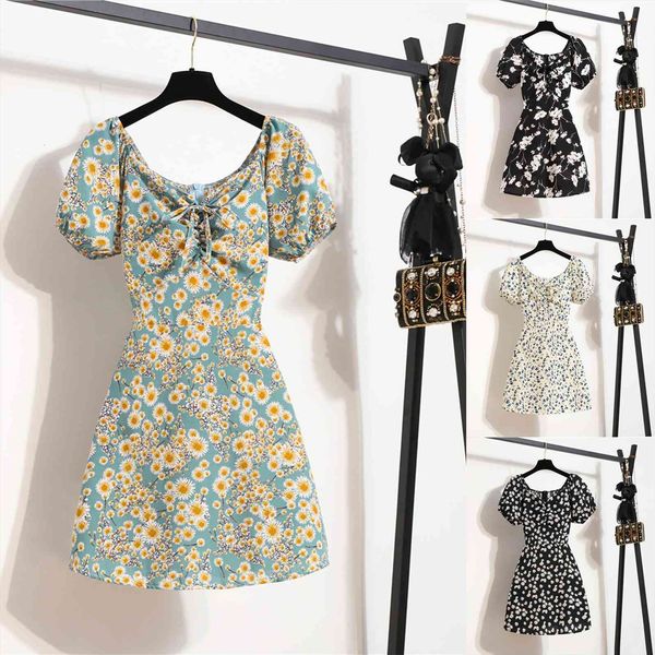 

summer little daisy printing women dress floral plus size one shoulder a line skirt daily robe femme, Black;gray