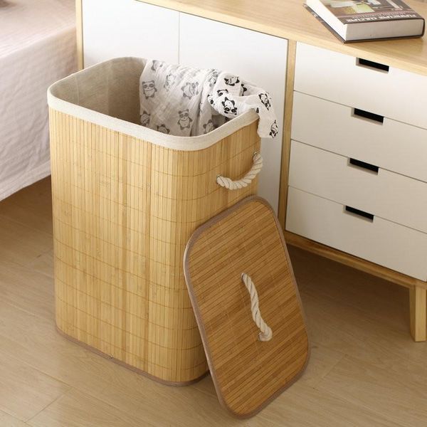 

laundry bags foldable clothes storage basket bamboo baskets dirty bucket cover household container organizer