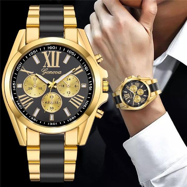 

wristwatches geneva men watch fashion luxury male stainless steel wrist business watches for man clock, Slivery;brown