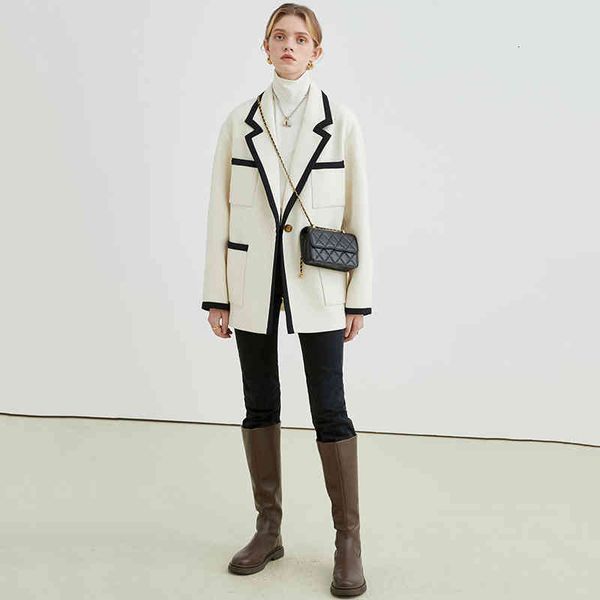 

women's suits & blazers [eam] loose white titched vintage big size woolen coat parkas long sleeve women fashion autumn winter 2022 1de4, White;black