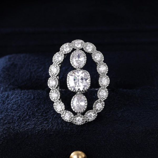 

luxury female white crystal stone ring charm silver color big wedding rings for women dainty hollow round zircon engagement, Slivery;golden