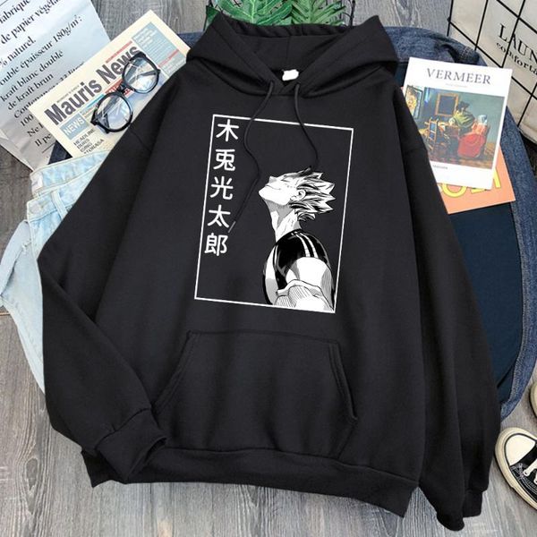 

men's hoodies & sweatshirts sweatshirt man haikyuu bokuto koutarou print fleece casual fashion trendy mens clothes autumn harajuku hoo, Black