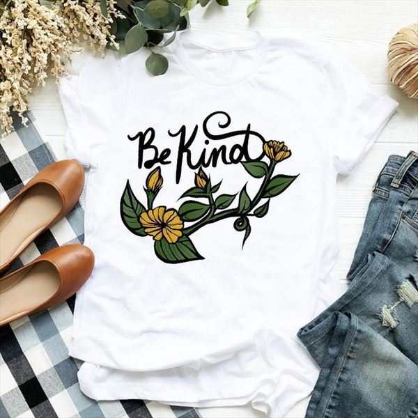 

and women be kind floral men print short sleeve o neck loose ladies summer causal tee clothes, White;black