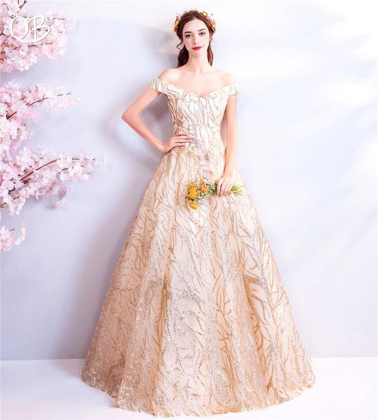

party dresses champagne a-line floor length sequin tulle pattern elegant formal evening 2021 fashion bride prom dress xh109, White;black