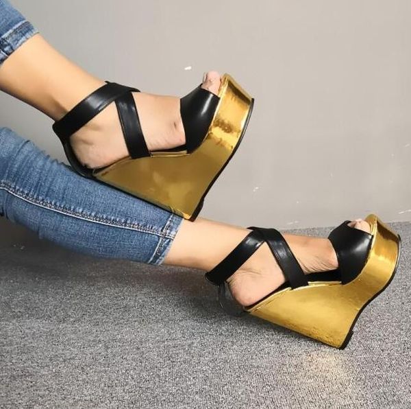 

moraima snc summer est open toe wedge sandal gold colors platform shoe cutouts gladiator shoes black leather runway sandals
