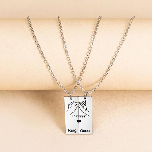 

pendant necklaces personality hand in hhand forever letter square necklace for women men lovers couples wedding party jewelry, Silver