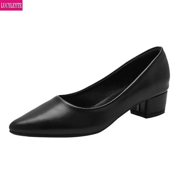 

dress shoes women's working black soft sole middle heel thick el interview formal professional women