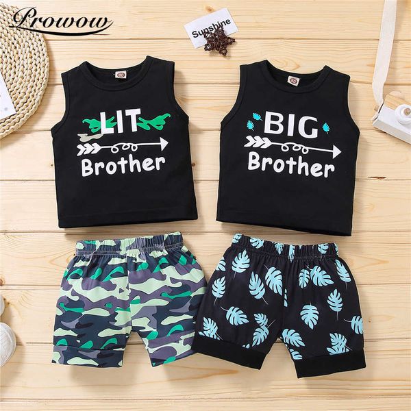 Prowow Newborn Brother Clothes Summer Baby Boy Shirt + Shorts Set Lettera Stampa Costume maschile T-shirt infantile Foglie Baby Shorts G1023