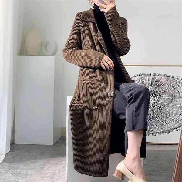 Maglione da donna autunno e inverno versione coreana del cappotto sopra il ginocchio sciolto giacca cardigan lavorata a maglia spessa extra lunga 210427