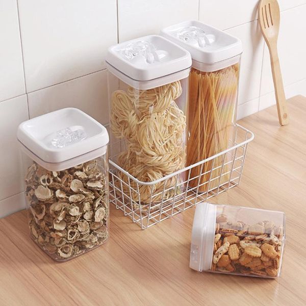 Bottiglie di stoccaggio Barattoli Multicereali Serbatoio da cucina Sottovuoto trasparente Plastica per la conservazione della freschezza Sigillato a scatto