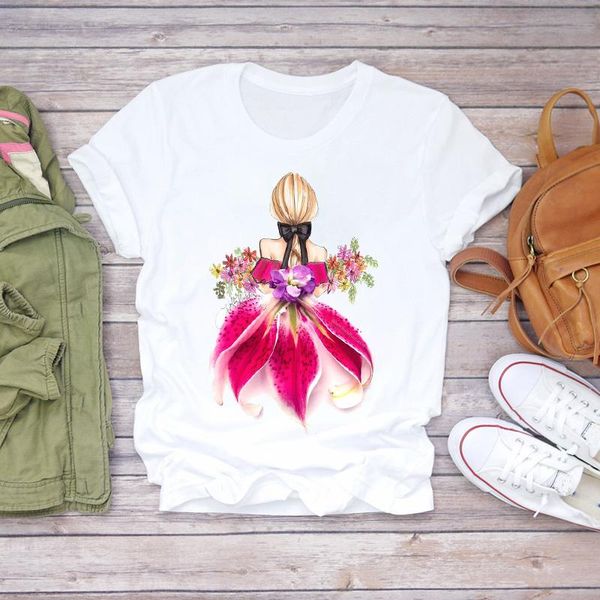 

women love cartoon flower floral 90s fashion cute print lady t-shirts womens graphic t shirt ladies female tee t-shirt women's, White