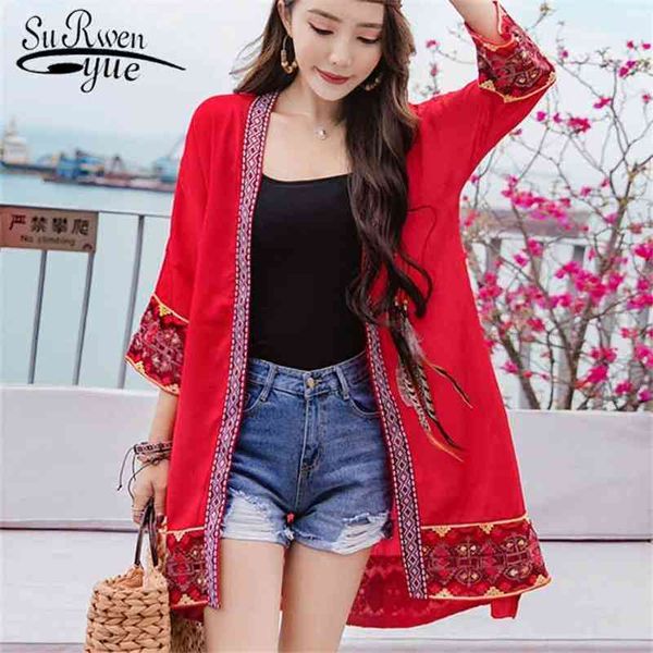 Mode böhmischen Stil Frauen Bluse Hemd Druck Chiffon Tops plus Größe Strand Strickjacke Kleidung Blusas D864 30 210521