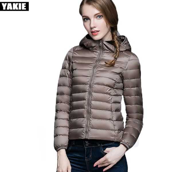 

quality brand winter ladies long spring autumn overcoat women light 90% white duck down coat hooded ladies' jackets 210519, Black