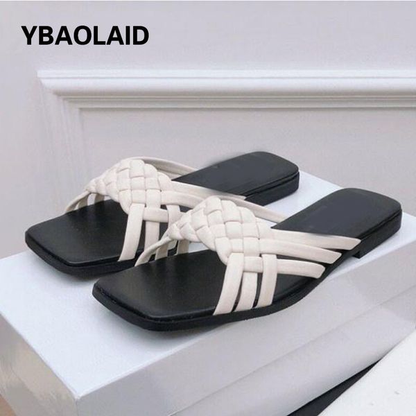 

official website 70% off outlet summer daily casual woven genuine leather flat new comfortable non-slip beach vacation all-match slippers sa, Black