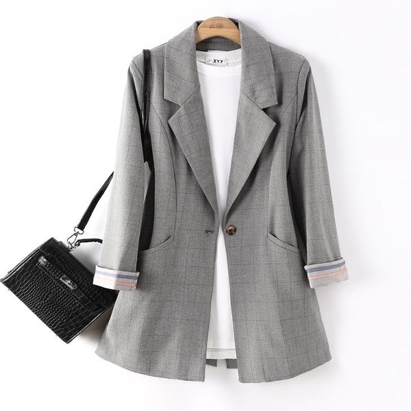 

women's suits & blazers casual women girl gray plaid black blazer with slanted pockets arrival female fashion loose autumn winter jacke, White;black