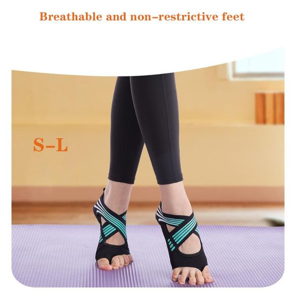 

sports socks toeless non skid sticky grip yoga for women anti slip lady gym fitness pilates professional dance sock slippers, Black