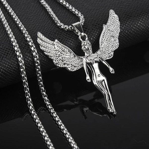 

net red with the same titanium steel style retro angel necklace chic pendant bungee men and women tide jewelry chains, Silver