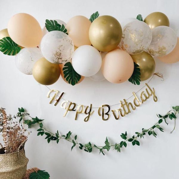 

party decoration 1 set happy birthday balloon chain retro green pink blue garland metallic gold balloons for home wedding decors supplies