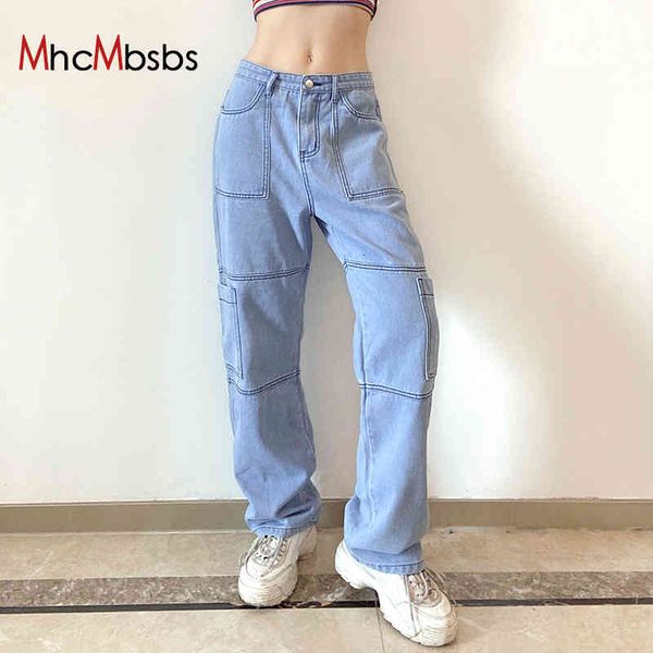 

women's jeans patchwork denim wide leg cargo pants for women high waist solid minimalist straight female fashion y2k clothing r13m, Blue