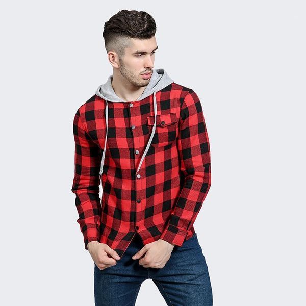 

men's hoodies & sweatshirts shirt 2021 outer model fashion big plaid pocket decoration casual hooded denim, Black