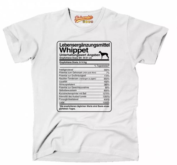 

t-shirt dose whippet life supplements men dog dog motif, White;black