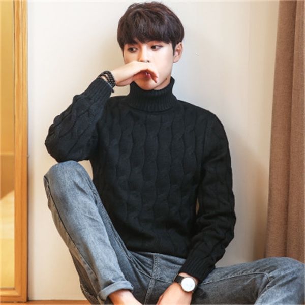

men's sweaters knitted turtleneck men sweater man solid high collar winter pullover coat mens asian size quality mczt, White;black