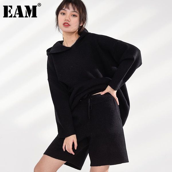 

[eam] black wide leg pants big size knitting two piece suit round neck long sleeve women fashion autumn winter 2021 1dc55401 women's, White