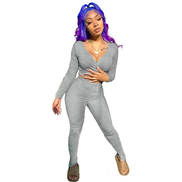 

women's two piece pants women 2pcs set tracksuit deep v-neck slim flare casual ladies spring autumn fitness streetwear suits, White