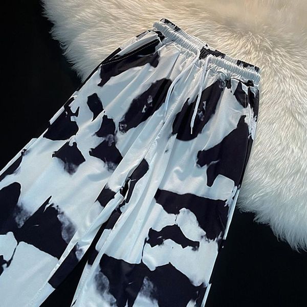 

women's pants & capris harem tie dye harajuku streetwear women wide leg high waisted trousers drawstring oversize aesthetic fashion, Black;white