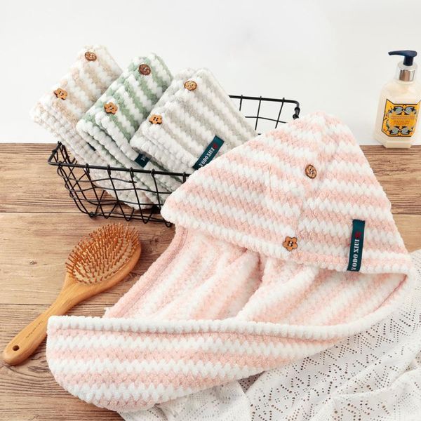 

towel japanese woman cationic hair fast drying soft bath wrap stripe hat quick cap turban dry rapid lady household tool